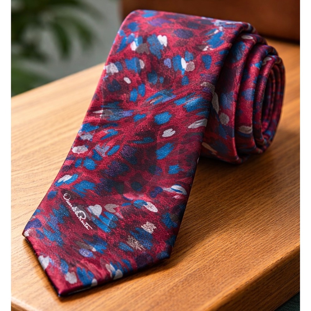 Vintage Oscar de la Renta Studio Abstract Leopard Print Tie Silk Blend